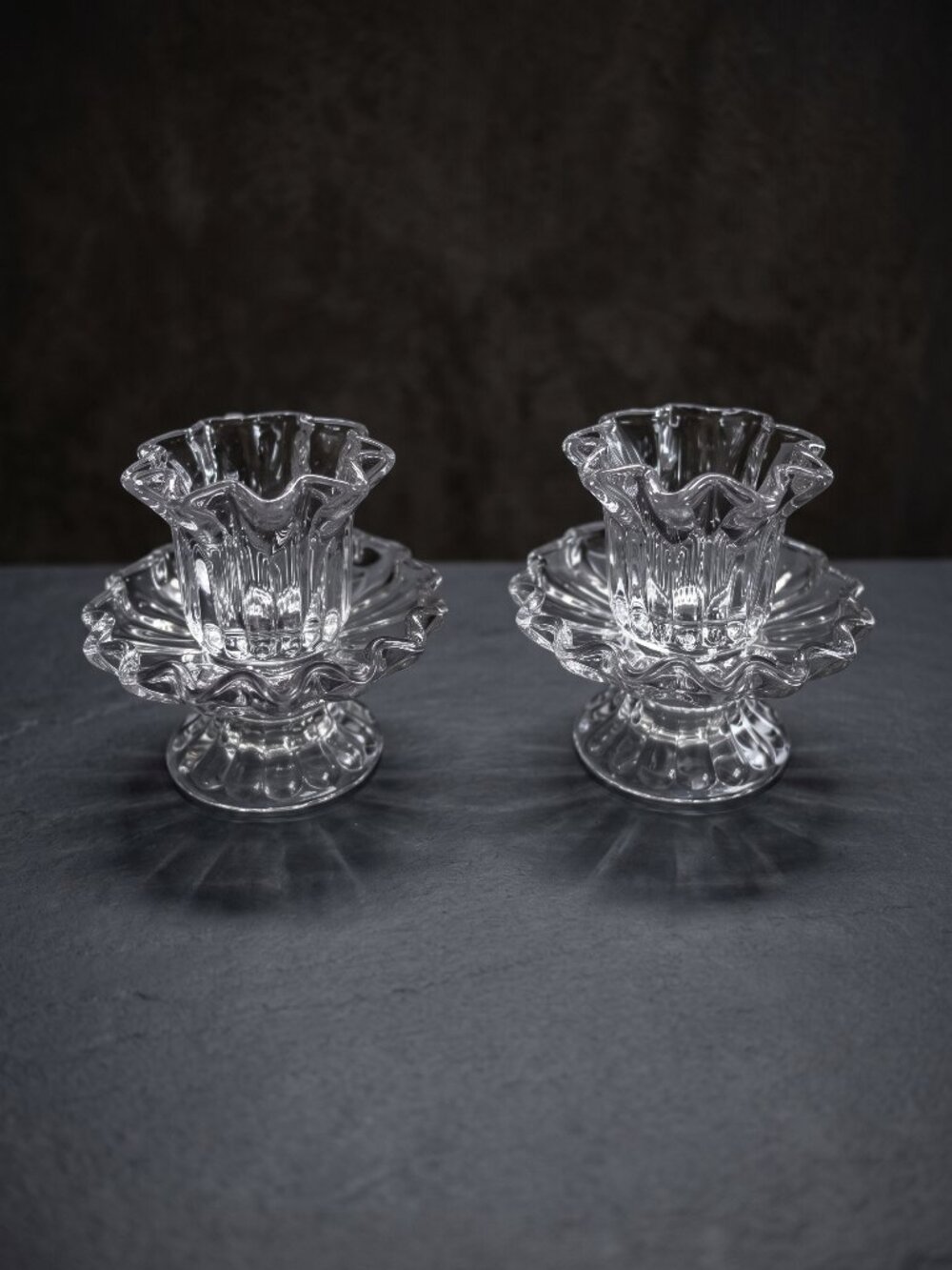 Vintage PartyLite Chantilly Glass Candle Holders P0315 Votive Taper Pair